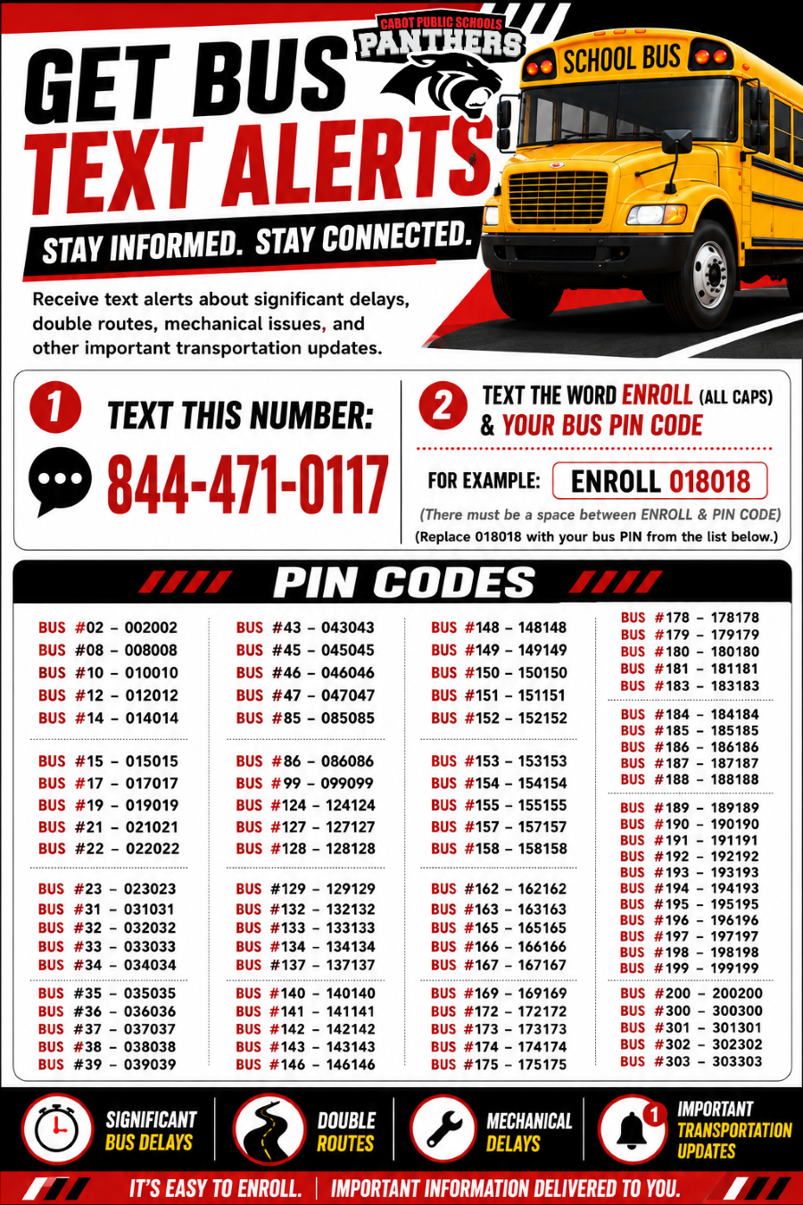 Bus Text Alerts List